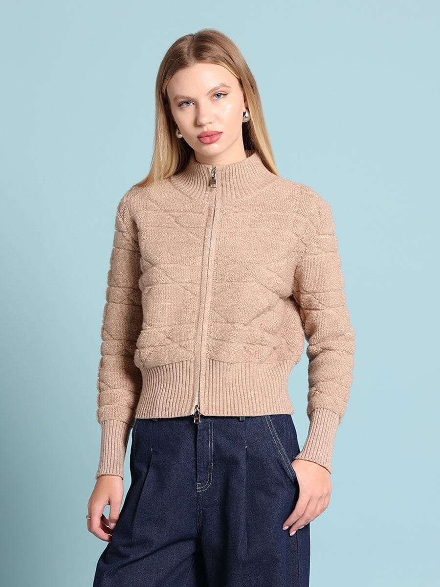 Zip up long sleeve textured jacket